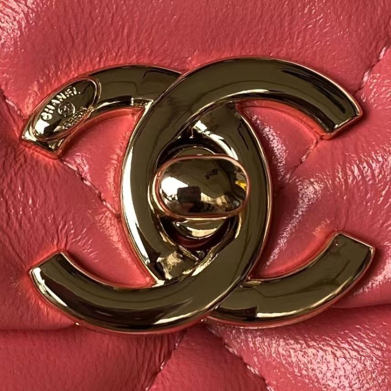 Chanel 24C AS4543 Mini Flap Bag Chain Bag Top Handle Dark Pink Lambskin - Image 3