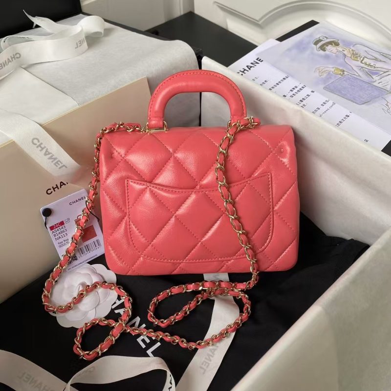 Chanel 24C AS4543 Mini Flap Bag Chain Bag Top Handle Dark Pink Lambskin - Image 2