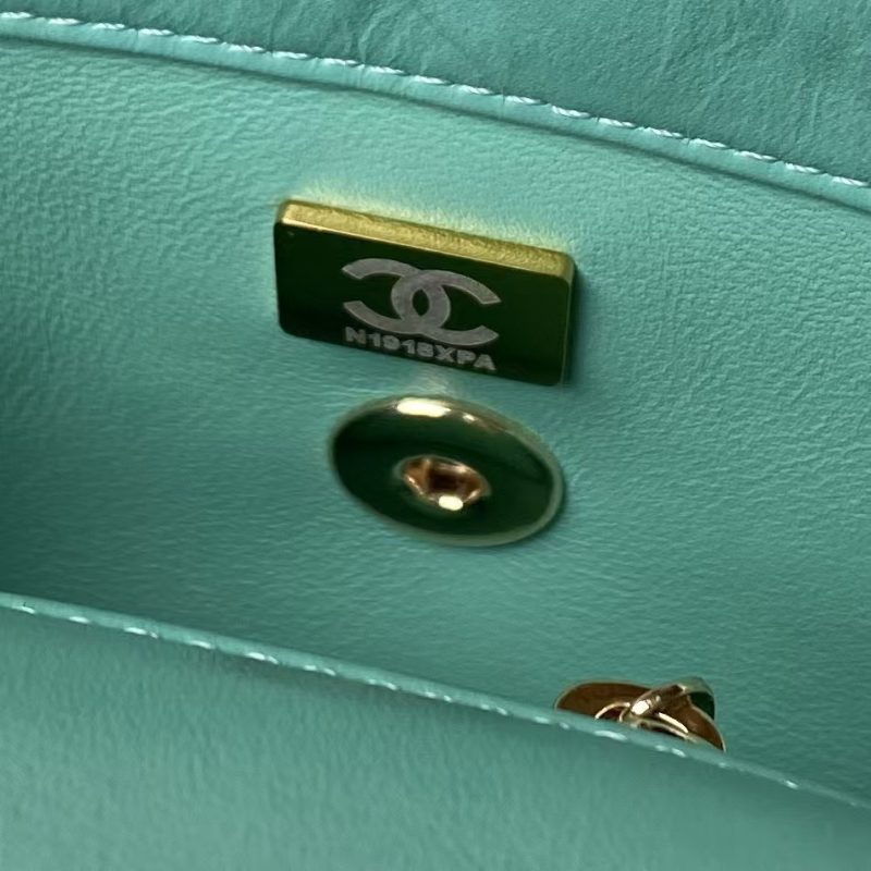 Chanel 24C AS4543 Mini Flap Bag Chain Bag Top Handle Turquoise Lambskin - Image 7