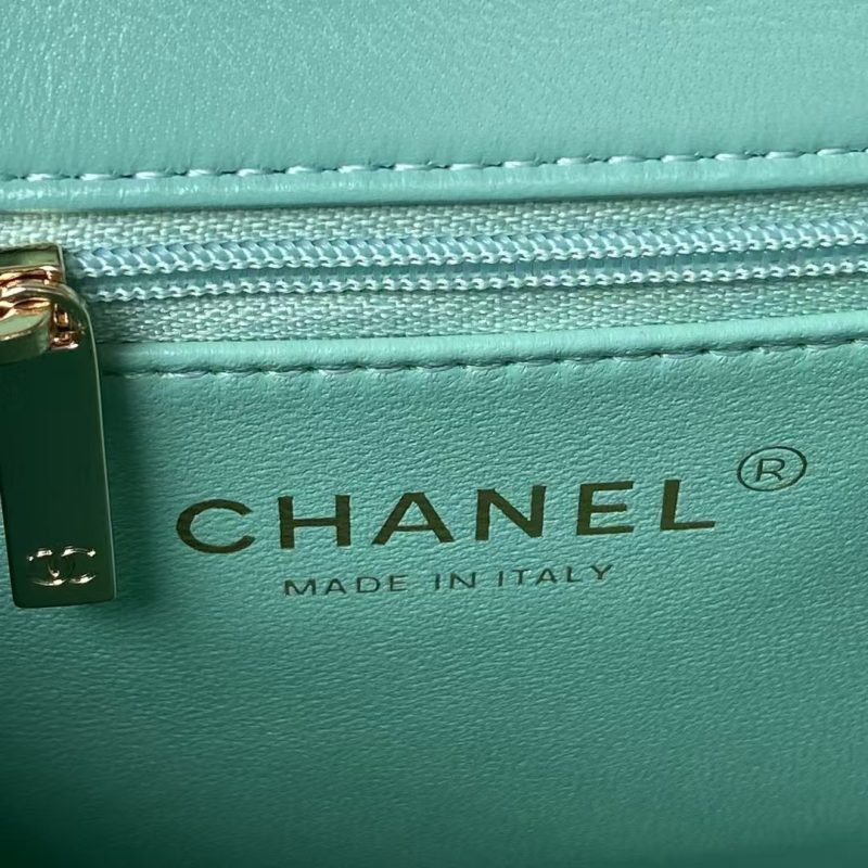 Chanel 24C AS4543 Mini Flap Bag Chain Bag Top Handle Turquoise Lambskin - Image 8