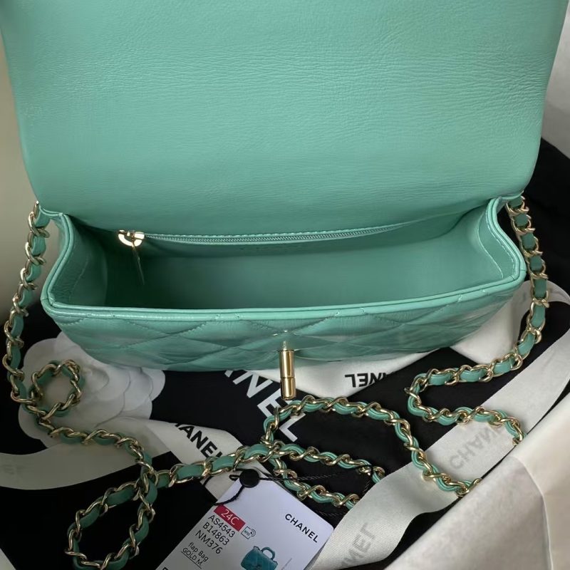 Chanel 24C AS4543 Mini Flap Bag Chain Bag Top Handle Turquoise Lambskin - Image 5