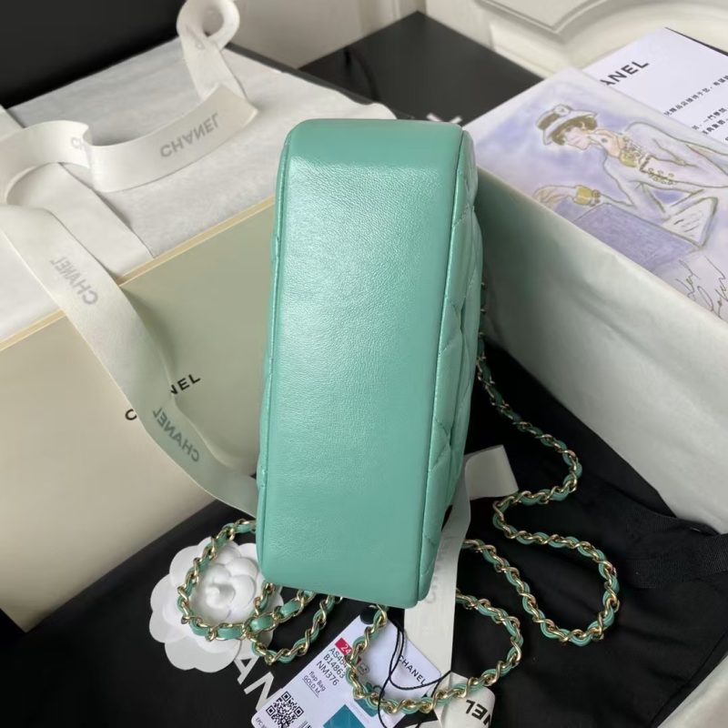 Chanel 24C AS4543 Mini Flap Bag Chain Bag Top Handle Turquoise Lambskin - Image 3