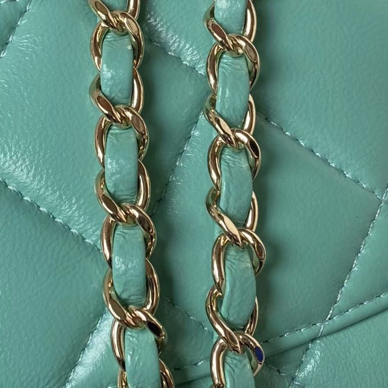 Chanel 24C AS4543 Mini Flap Bag Chain Bag Top Handle Turquoise Lambskin - Image 6