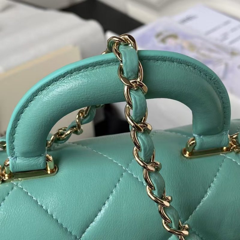 Chanel 24C AS4543 Mini Flap Bag Chain Bag Top Handle Turquoise Lambskin - Image 4