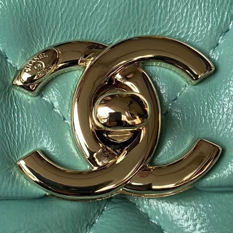 Chanel 24C AS4543 Mini Flap Bag Chain Bag Top Handle Turquoise Lambskin - Image 2