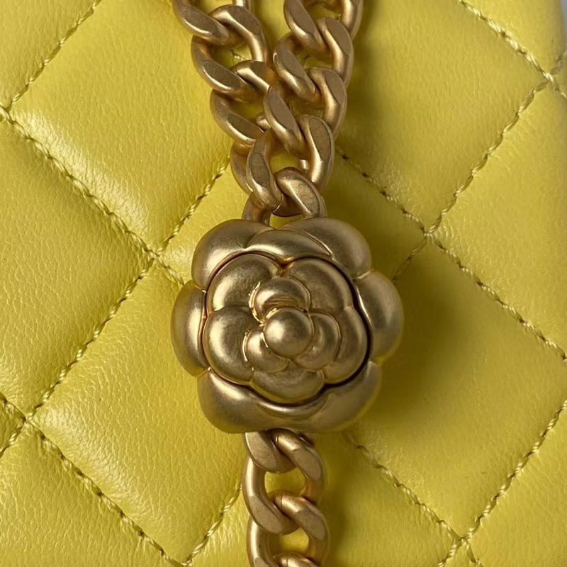 Chanel 23S AS4064 Camellia Embossed Chain Lambskin Flap Bag Yellow - Image 4