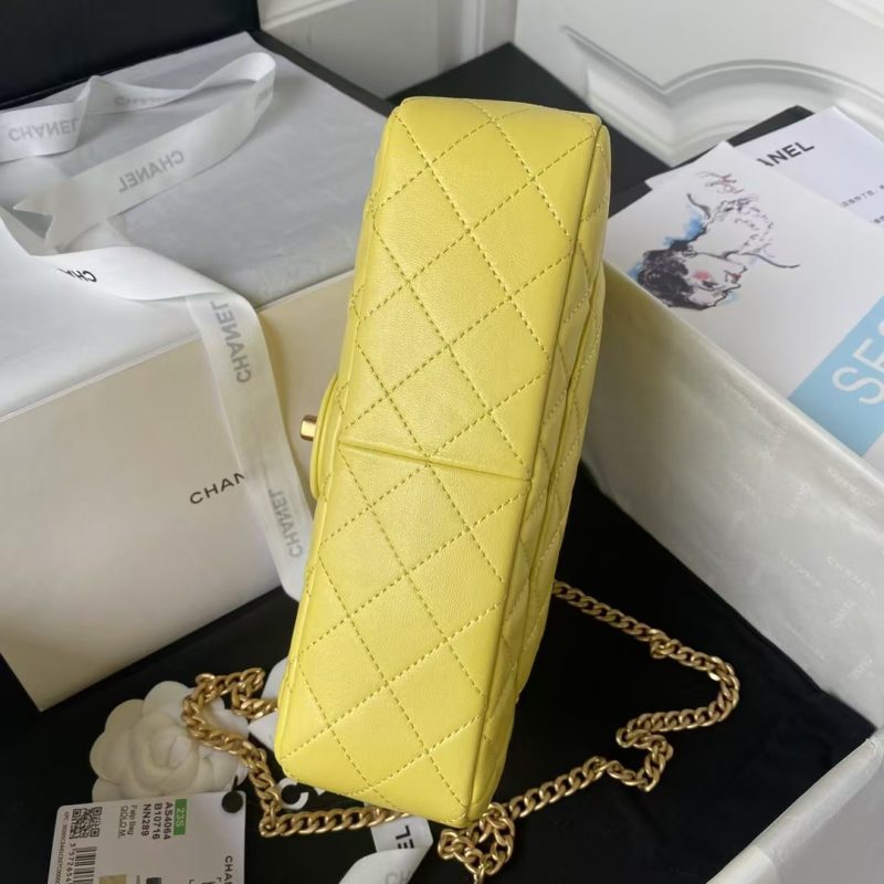 Chanel 23S AS4064 Camellia Embossed Chain Lambskin Flap Bag Yellow - Image 5