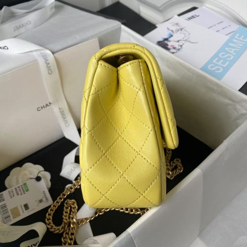 Chanel 23S AS4064 Camellia Embossed Chain Lambskin Flap Bag Yellow - Image 6