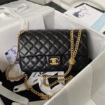 Chanel 23S AS4064 Camellia Embossed Chain Lambskin Flap Bag Black