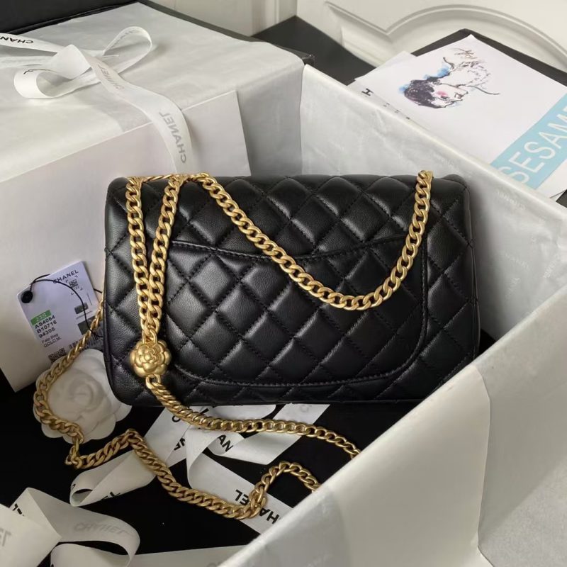Chanel 23S AS4064 Camellia Embossed Chain Lambskin Flap Bag Black - Image 2