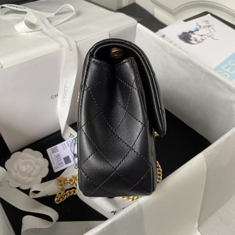 Chanel 23S AS4064 Camellia Embossed Chain Lambskin Flap Bag Black - Image 5