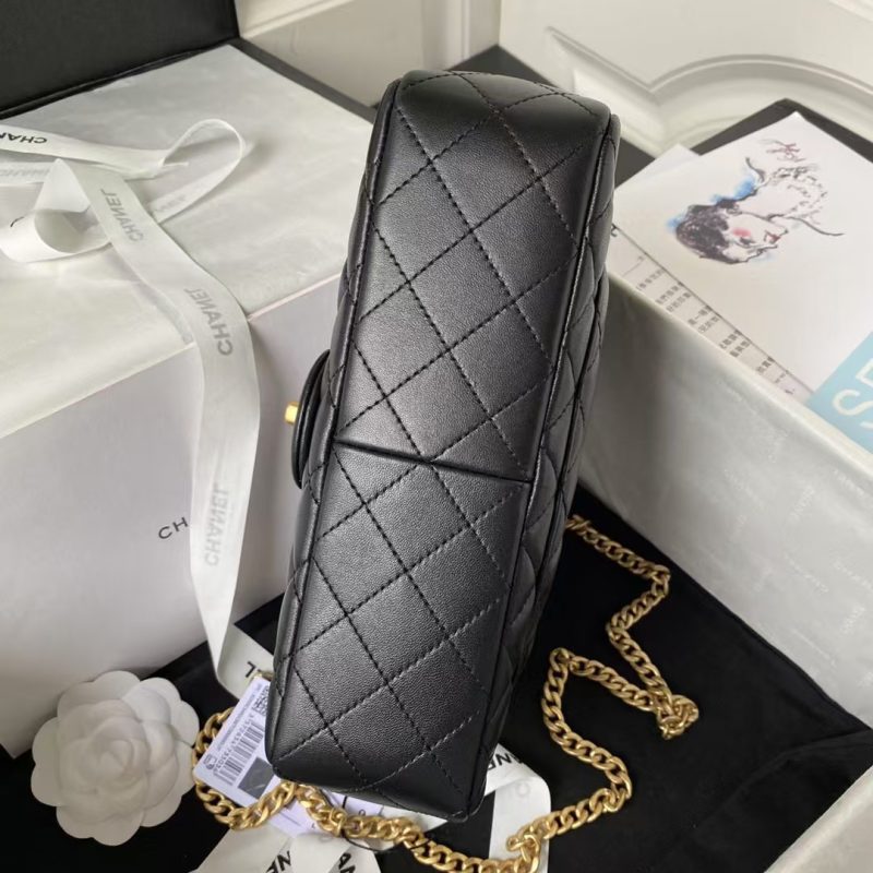 Chanel 23S AS4064 Camellia Embossed Chain Lambskin Flap Bag Black - Image 6