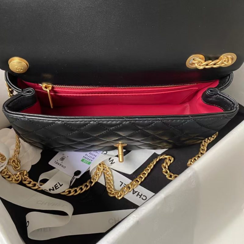 Chanel 23S AS4064 Camellia Embossed Chain Lambskin Flap Bag Black - Image 9