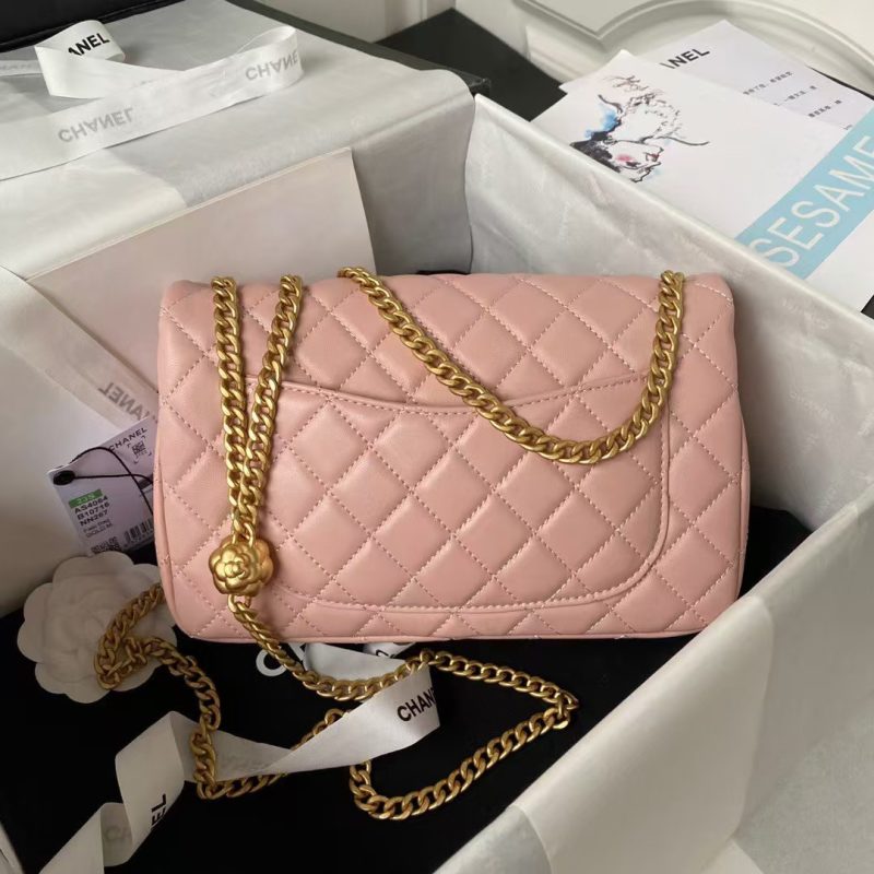 Chanel 23S AS4064 Camellia Embossed Chain Lambskin Flap Bag Light Pink - Image 2