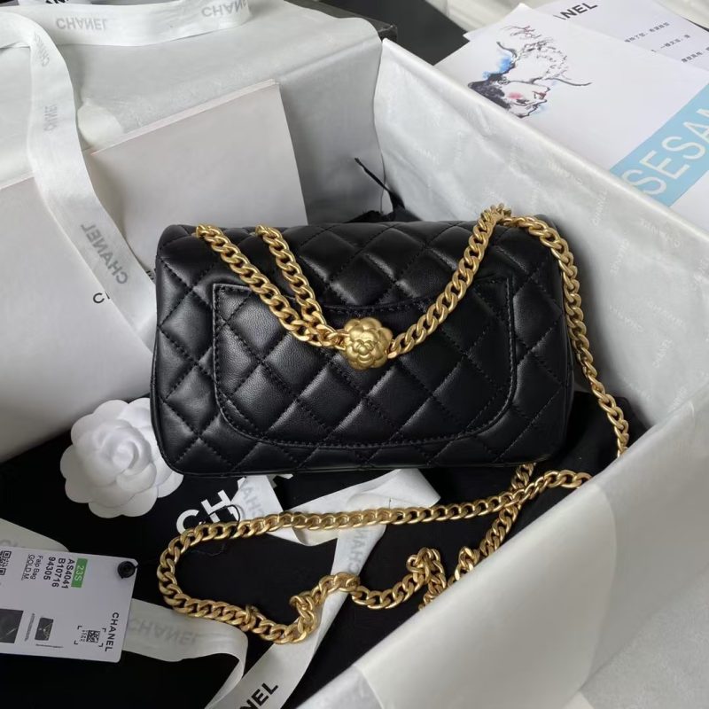 Chanel 23S AS4041 Mini Camellia Embossed Rectangular Flap Bag Antique Gold Hardware Black - Image 2