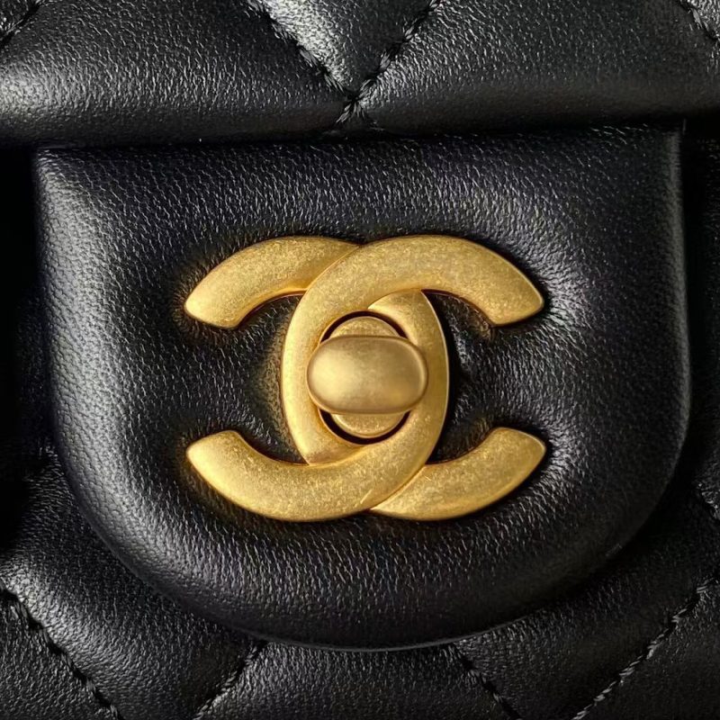 Chanel 23S AS4041 Mini Camellia Embossed Rectangular Flap Bag Antique Gold Hardware Black - Image 3