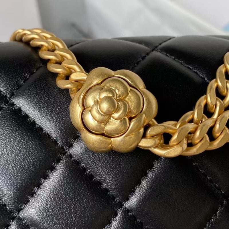 Chanel 23S AS4041 Mini Camellia Embossed Rectangular Flap Bag Antique Gold Hardware Black - Image 7