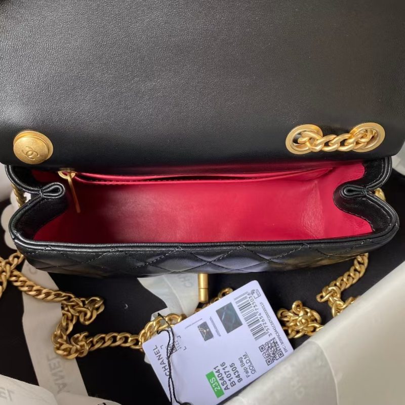 Chanel 23S AS4041 Mini Camellia Embossed Rectangular Flap Bag Antique Gold Hardware Black - Image 5