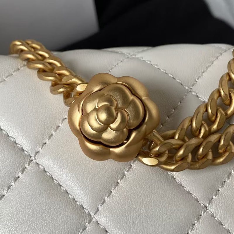 Chanel 23S AS4041 Mini Camellia Embossed Rectangular Flap Bag Antique Gold Hardware White - Image 4