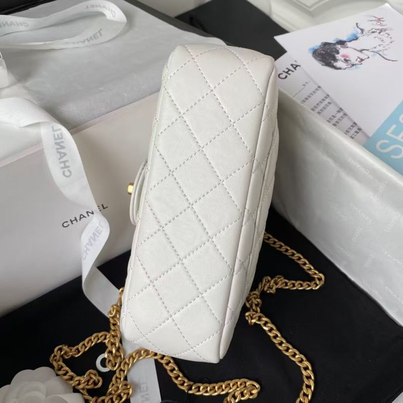 Chanel 23S AS4041 Mini Camellia Embossed Rectangular Flap Bag Antique Gold Hardware White - Image 5