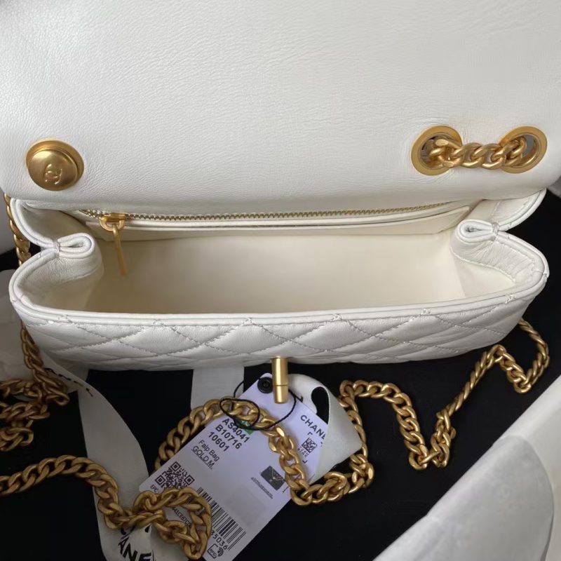 Chanel 23S AS4041 Mini Camellia Embossed Rectangular Flap Bag Antique Gold Hardware White - Image 8