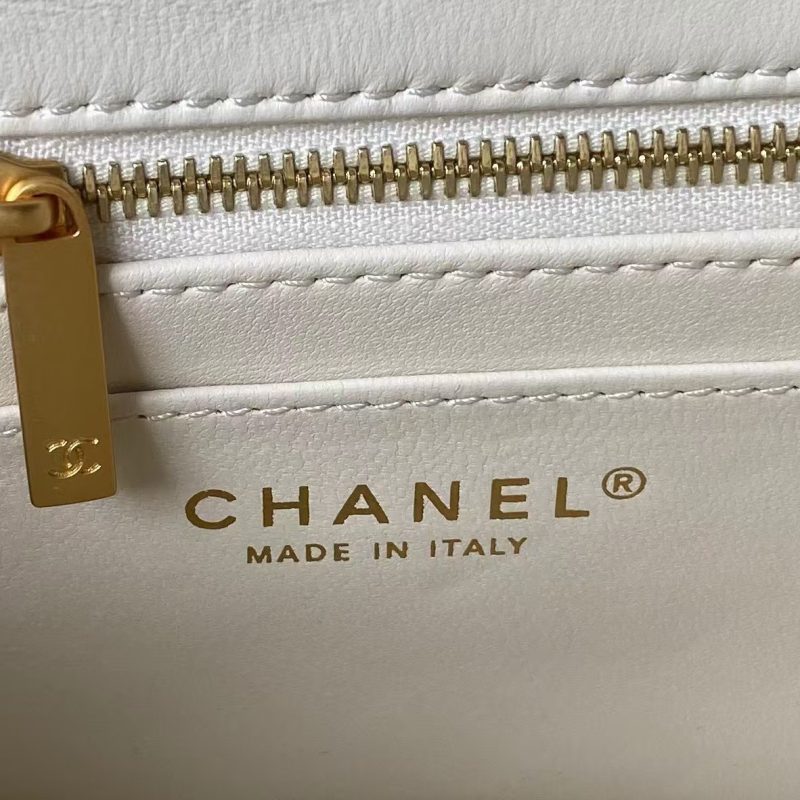 Chanel 23S AS4041 Mini Camellia Embossed Rectangular Flap Bag Antique Gold Hardware White - Image 6