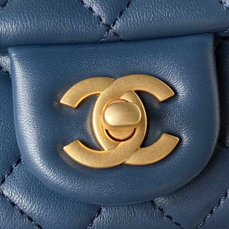 Chanel 23S AS4041 Mini Camellia Embossed Rectangular Flap Bag Antique Gold Hardware Blue - Image 3