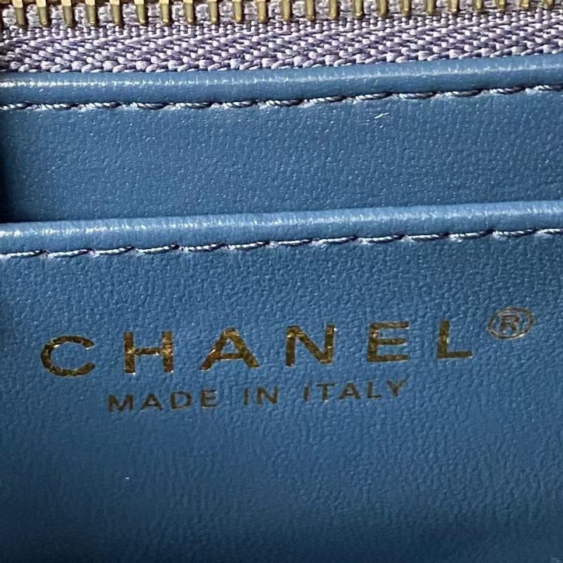 Chanel 23S AS4041 Mini Camellia Embossed Rectangular Flap Bag Antique Gold Hardware Blue - Image 7