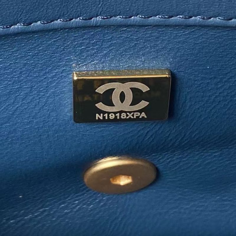Chanel 23S AS4041 Mini Camellia Embossed Rectangular Flap Bag Antique Gold Hardware Blue - Image 8