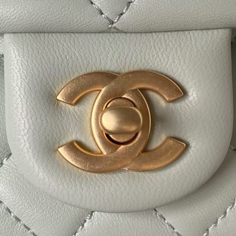 Chanel 23S AS4041 Mini Camellia Embossed Rectangular Flap Bag Antique Gold Hardware Light Green - Image 3