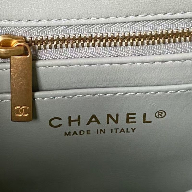 Chanel 23S AS4041 Mini Camellia Embossed Rectangular Flap Bag Antique Gold Hardware Light Green - Image 6