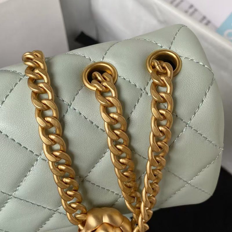 Chanel 23S AS4041 Mini Camellia Embossed Rectangular Flap Bag Antique Gold Hardware Light Green - Image 8