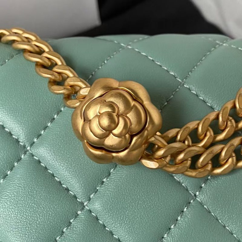 Chanel 23S AS4041 Mini Camellia Embossed Rectangular Flap Bag Antique Gold Hardware Green - Image 3