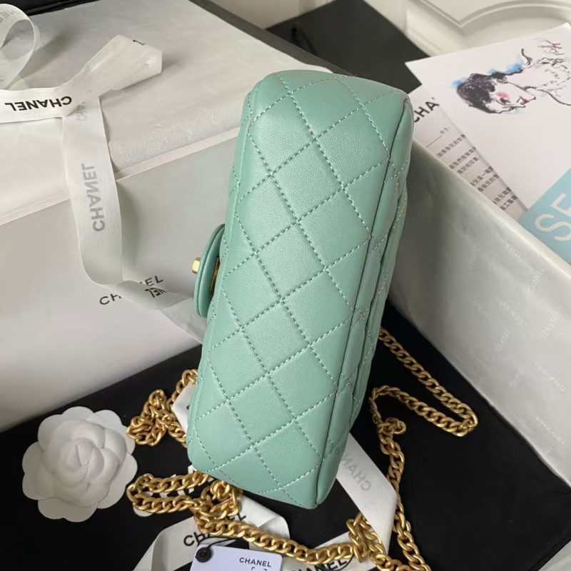 Chanel 23S AS4041 Mini Camellia Embossed Rectangular Flap Bag Antique Gold Hardware Green - Image 4