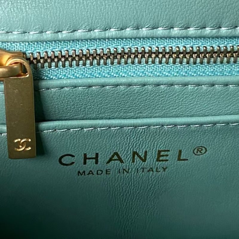 Chanel 23S AS4041 Mini Camellia Embossed Rectangular Flap Bag Antique Gold Hardware Green - Image 6