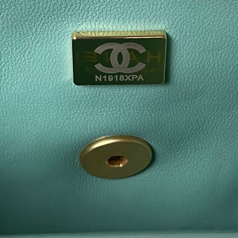 Chanel 23S AS4041 Mini Camellia Embossed Rectangular Flap Bag Antique Gold Hardware Green - Image 7