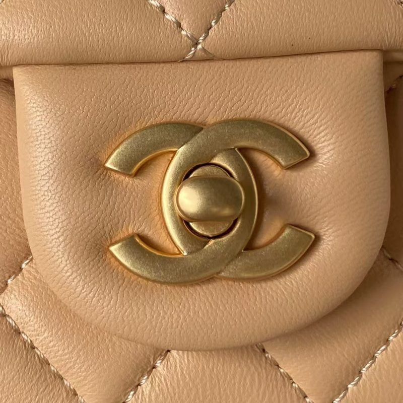 Chanel 23S AS4041 Mini Camellia Embossed Rectangular Flap Bag Antique Gold Metal Hardware Apricot - Image 3