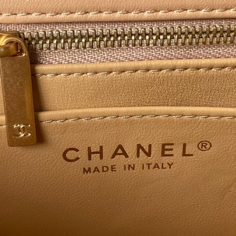 Chanel 23S AS4041 Mini Camellia Embossed Rectangular Flap Bag Antique Gold Metal Hardware Apricot - Image 7