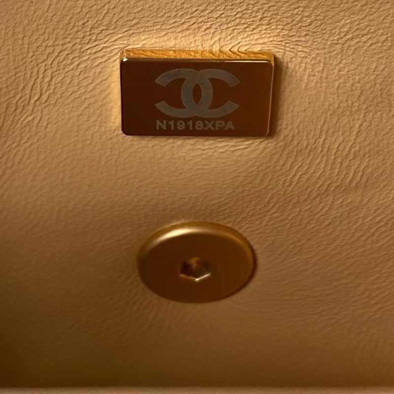 Chanel 23S AS4041 Mini Camellia Embossed Rectangular Flap Bag Antique Gold Metal Hardware Apricot - Image 8