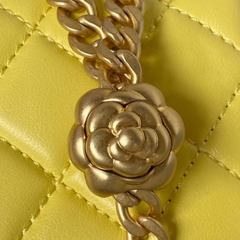 Chanel 23S AS4041 Mini Camellia Embossed Rectangular Flap Bag Antique Gold Metal Hardware Yellow - Image 8