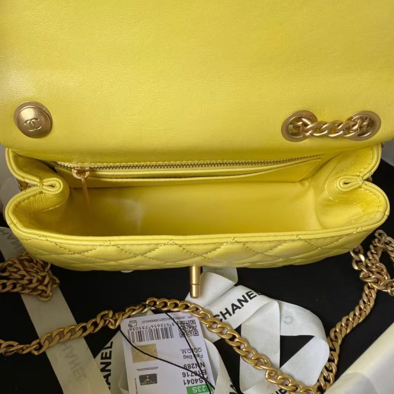 Chanel 23S AS4041 Mini Camellia Embossed Rectangular Flap Bag Antique Gold Metal Hardware Yellow - Image 6