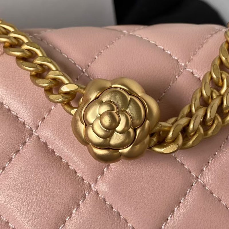 Chanel 23S AS4041 Mini Camellia Embossed Rectangular Flap Bag Antique Gold Metal Hardware Light Pink - Image 3