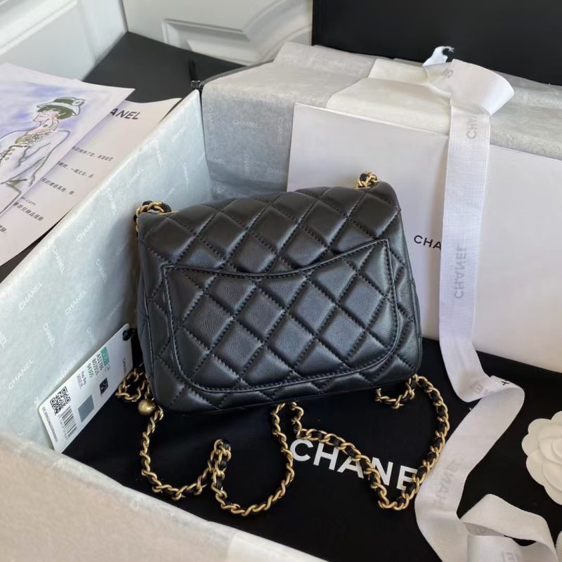Chanel 23C AS1786 Mini Square Pearl Embossed Flap Bag Antique Gold Hardware Black - Image 2