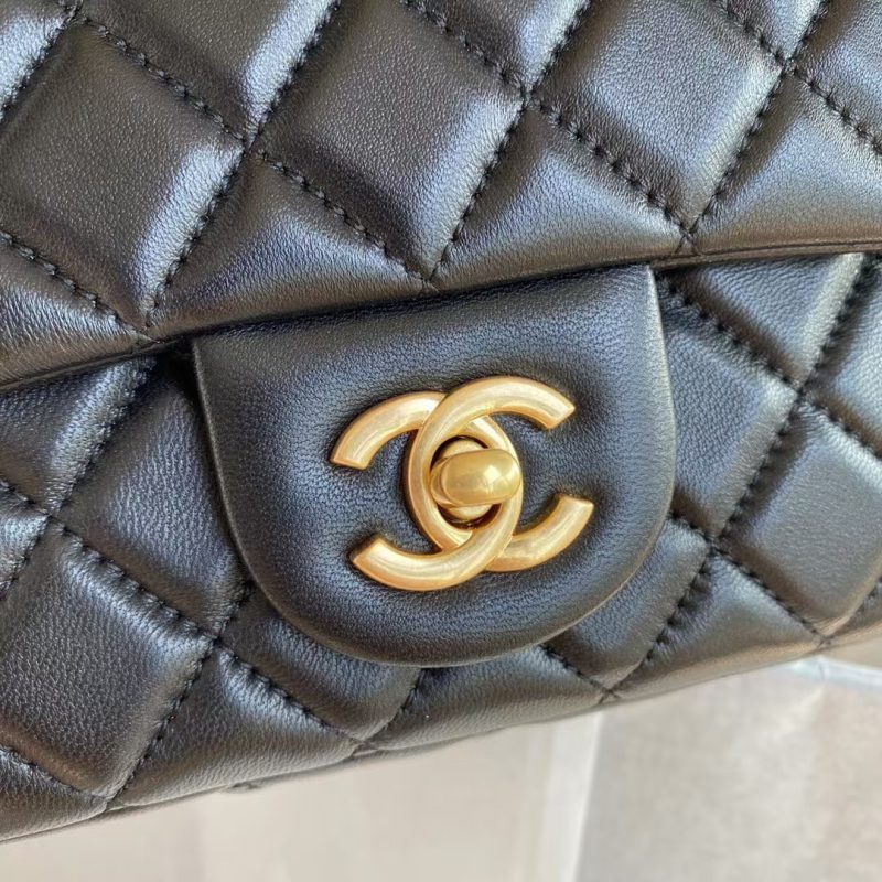 Chanel 23C AS1786 Mini Square Pearl Embossed Flap Bag Antique Gold Hardware Black - Image 3