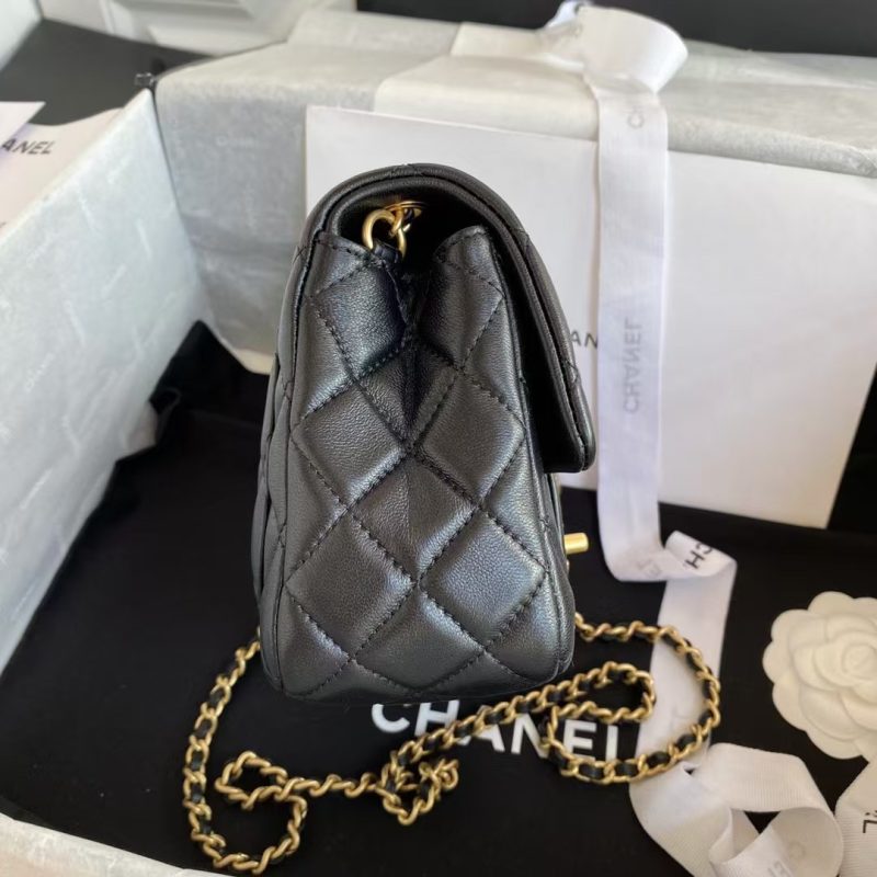 Chanel 23C AS1786 Mini Square Pearl Embossed Flap Bag Antique Gold Hardware Black - Image 5