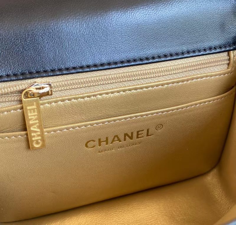 Chanel 23C AS1786 Mini Square Pearl Embossed Flap Bag Antique Gold Hardware Black - Image 8