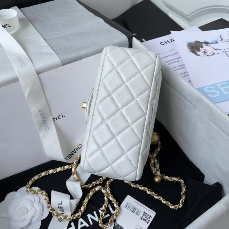 Chanel 23C AS1786 Mini Square Pearl Embossed Flap Bag Antique Gold Hardware White - Image 9