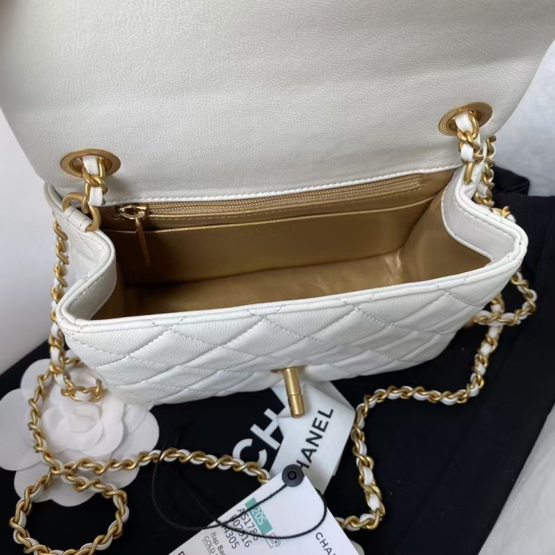 Chanel 23C AS1786 Mini Square Pearl Embossed Flap Bag Antique Gold Hardware White - Image 5