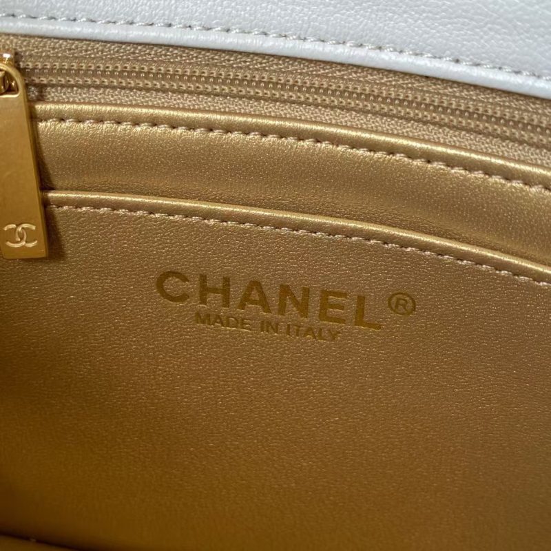Chanel 23C AS1786 Mini Square Pearl Embossed Flap Bag Antique Gold Hardware White - Image 6