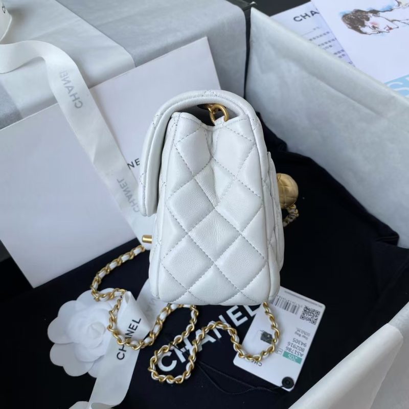 Chanel 23C AS1786 Mini Square Pearl Embossed Flap Bag Antique Gold Hardware White - Image 8